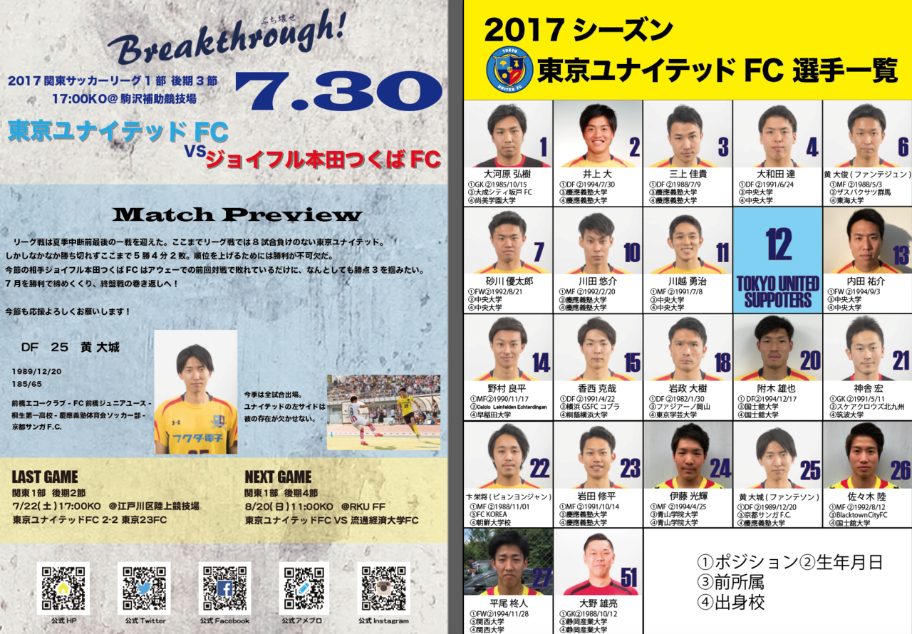 試合情報 7 30 Vsジョイフル本田つくばfc 関東1部後期3節 東京ユナイテッドfc公式サイト